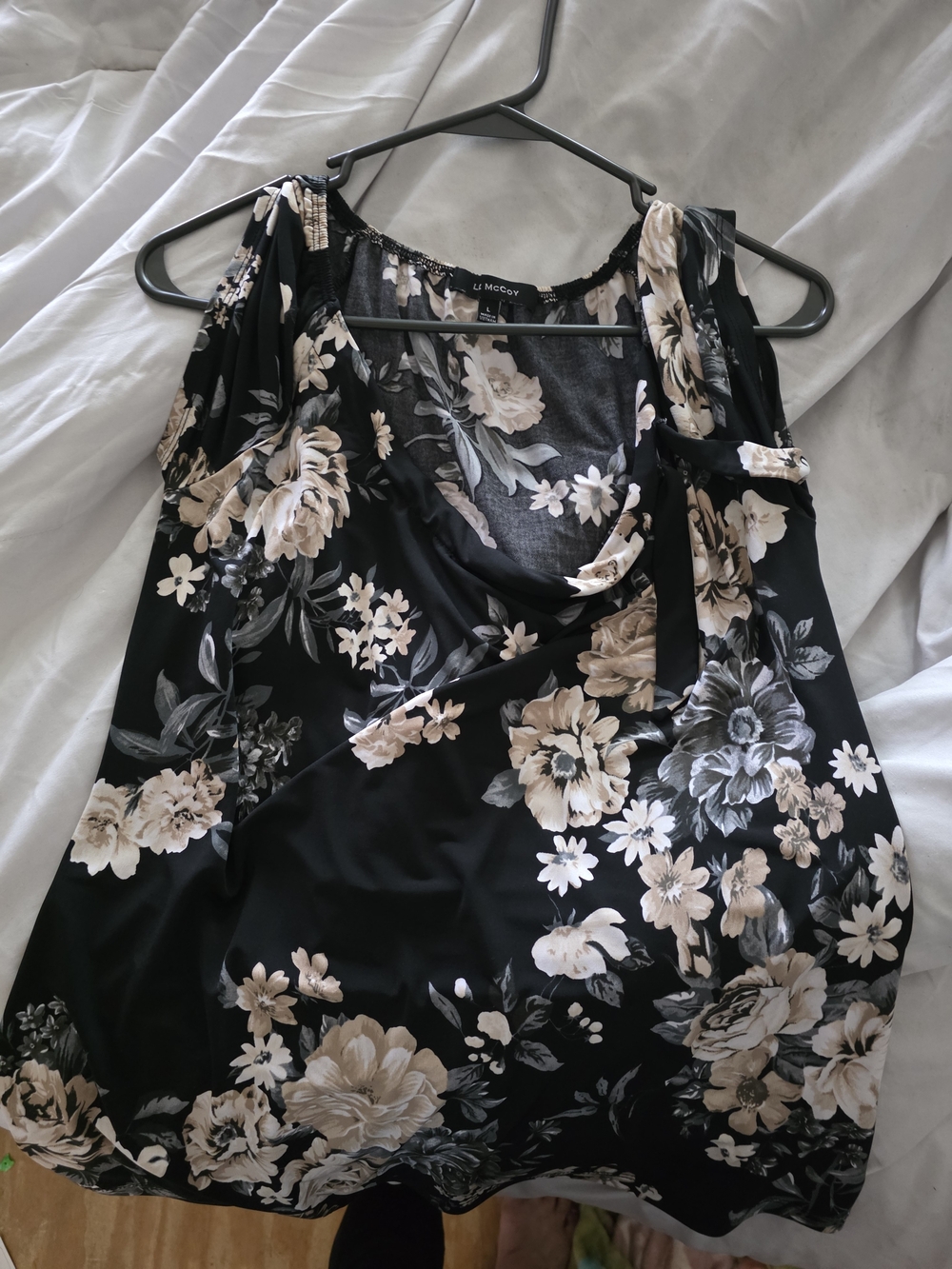 Mccoy Black Top with Beige Floral Print